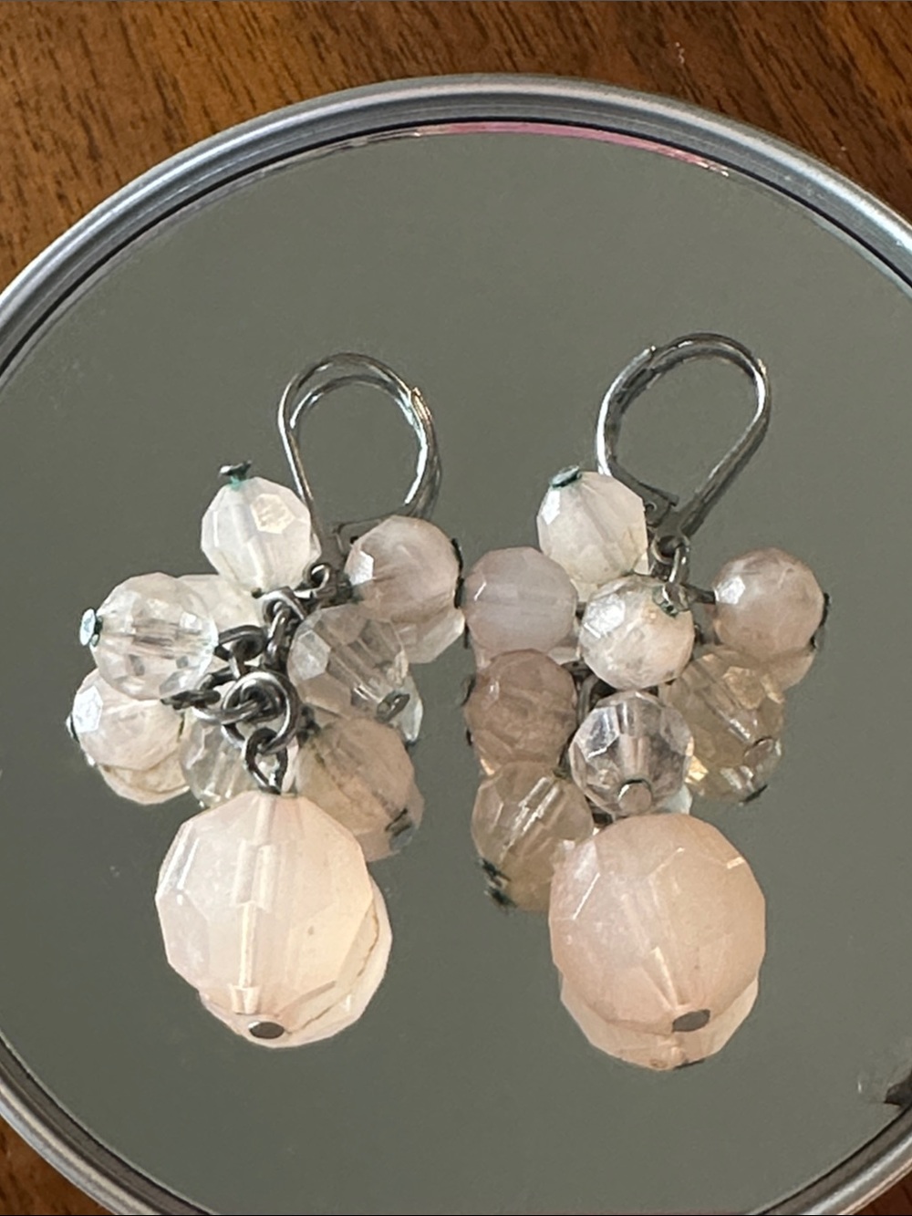 Light  Pink Cluster Faceted Plastic Bead Drop Earrings